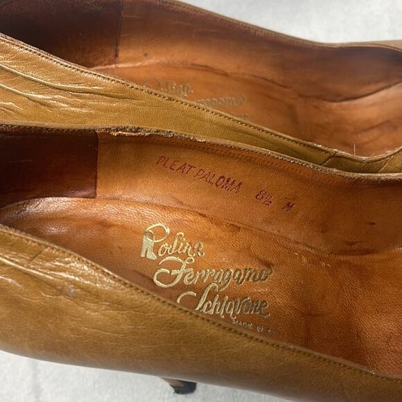 Rosina Ferragamo Schiavone Vintage Brown Leather Heels Size 8.5 - Picture 3 of 4